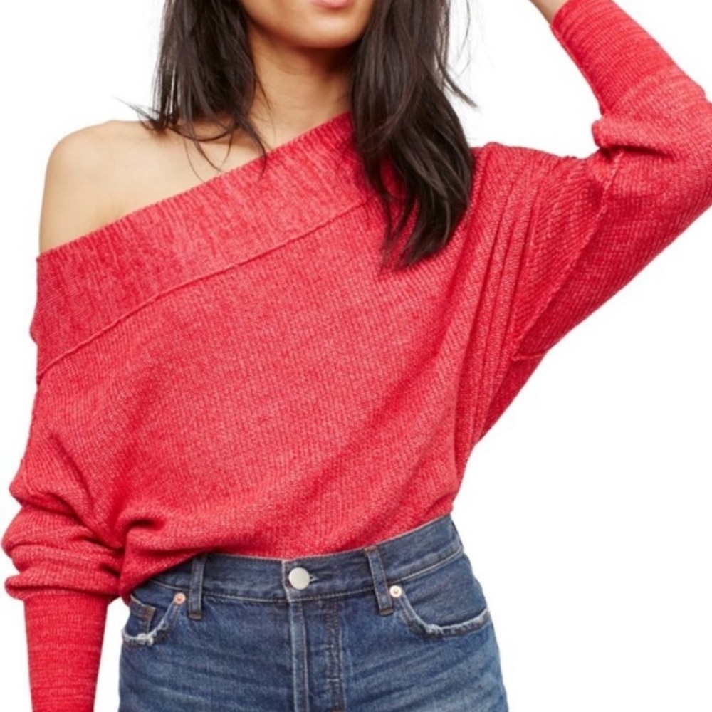 Red off the shoulder Free People sweater size XS Alana sweater